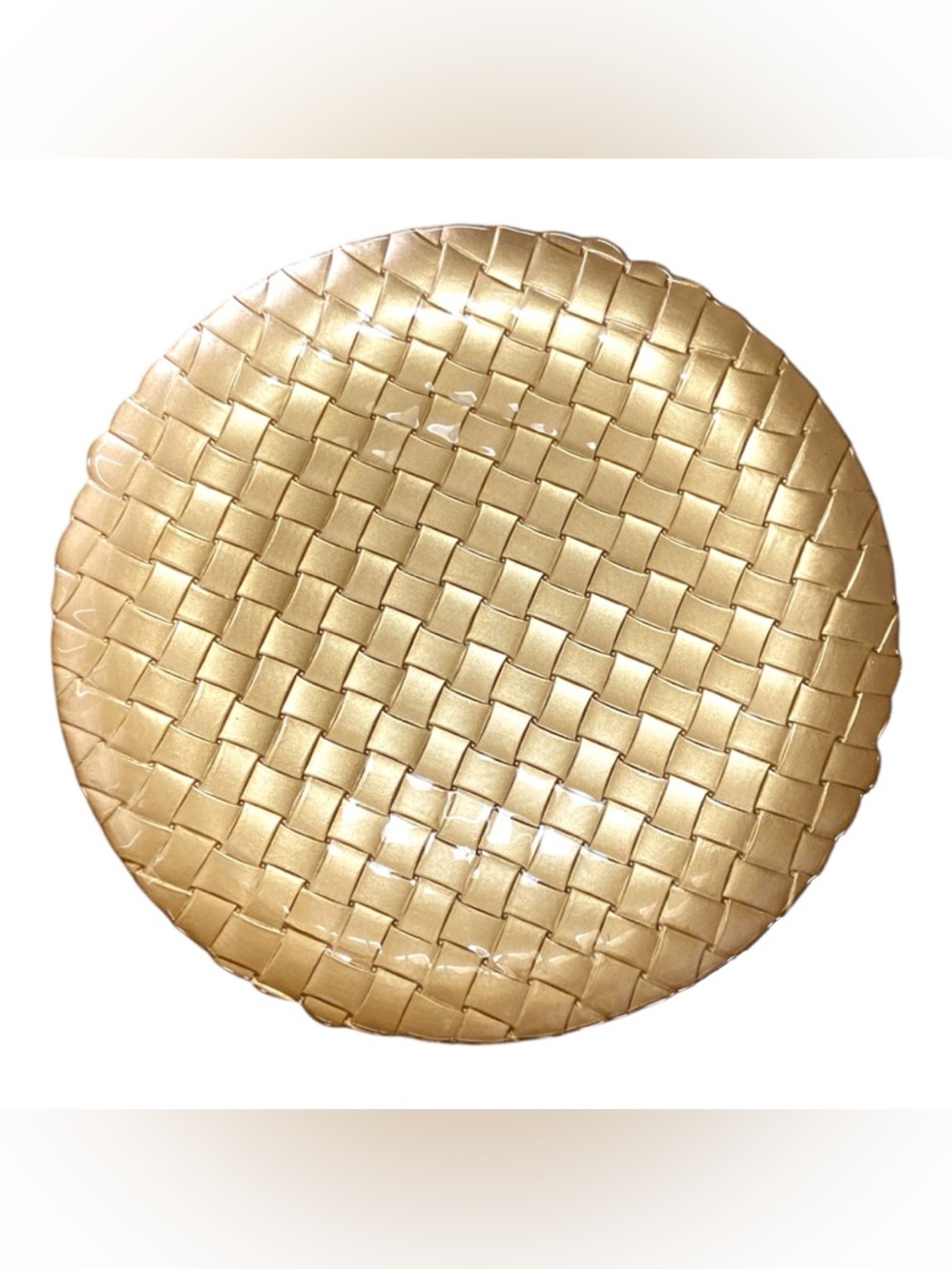 Gold Woven Glass Charger Plate 12.5” Basketweave Pattern Decorative Plate NWT
